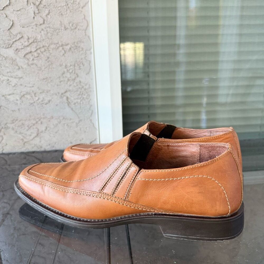 Johnston Murphy Leather Dress Shoe Mens 8M Brown Apron Toe Slip On Loafer
